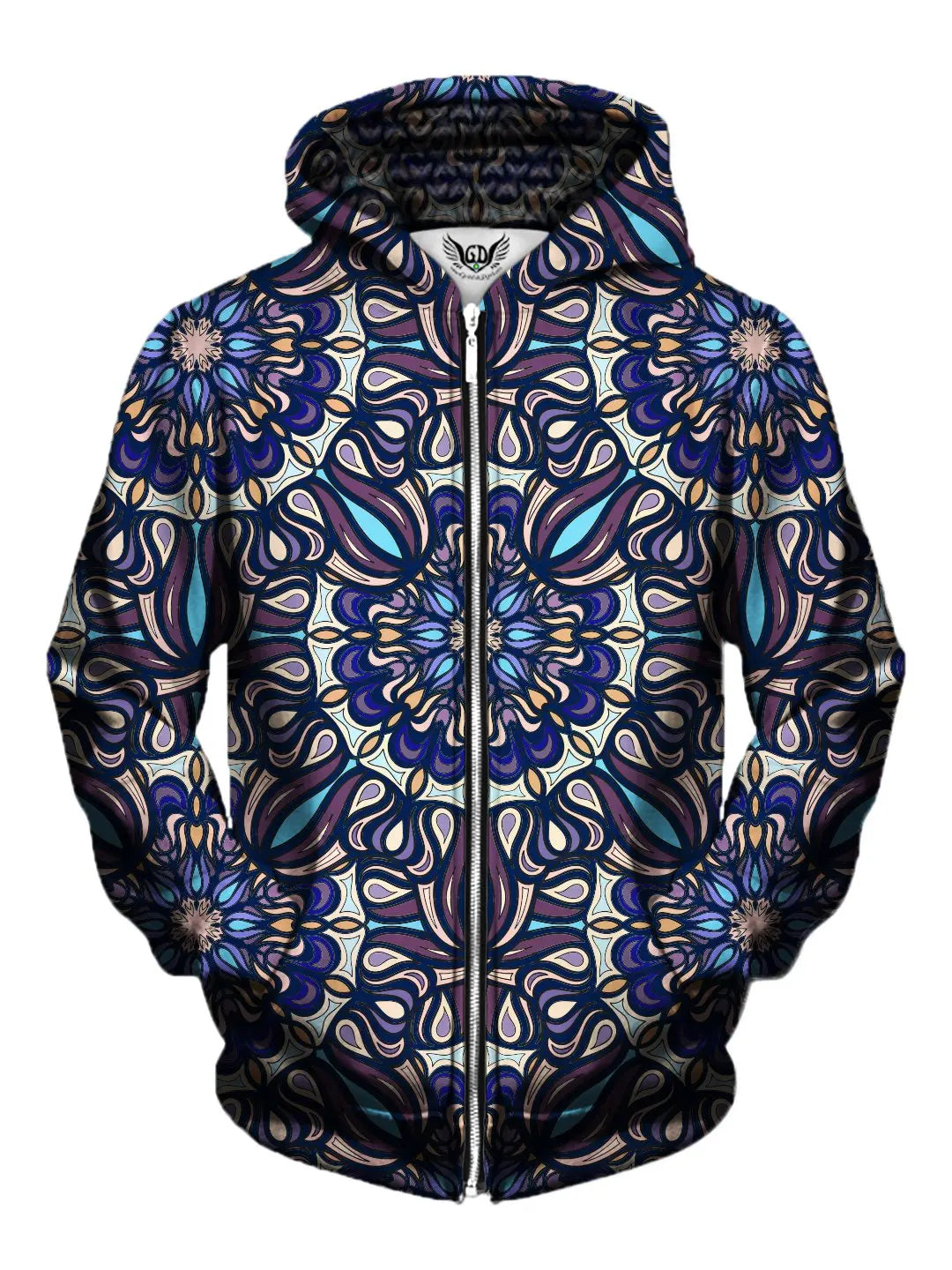 Blue Bells Psychedelic Mandala Zip-Up Hoodie Hoodie with Pastel Soft Subtle