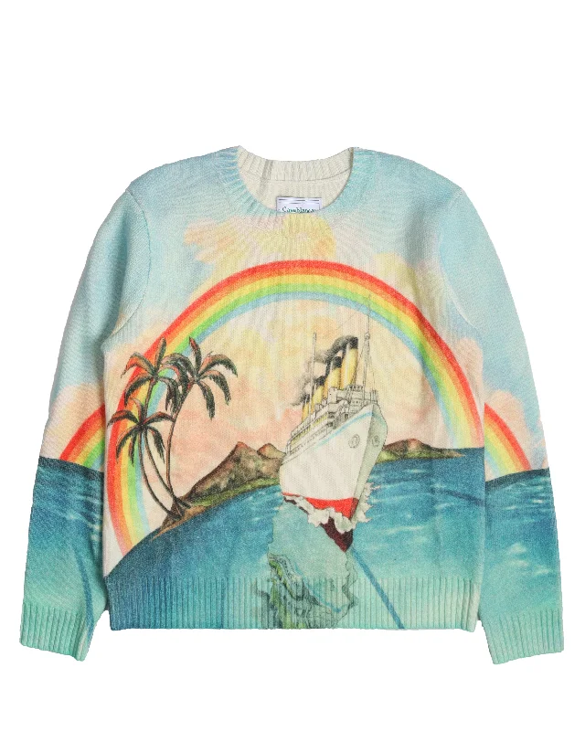"Traverse Du Pacifique" Printed Sweater Zippered Buttoned Snapped