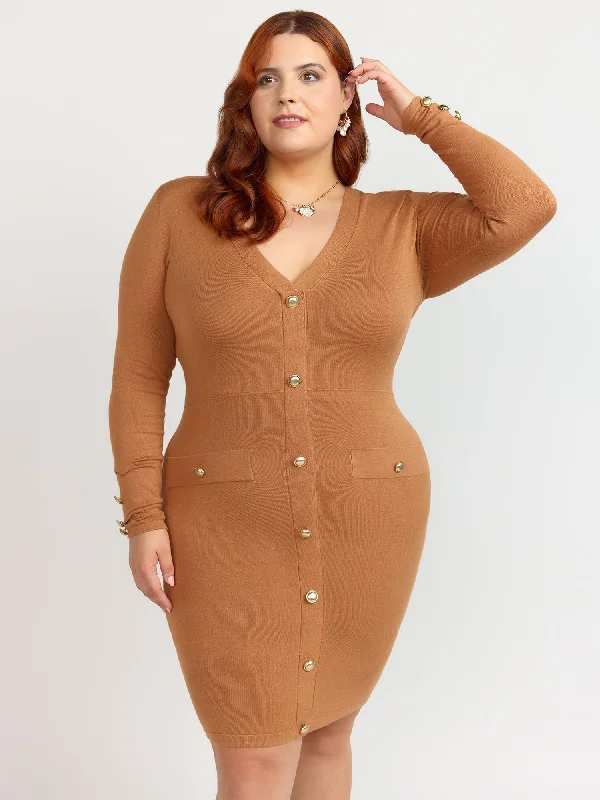 Fashion To Figure - Tessa Button Front Sweater Dress Mesh Blend Leather Blend Suede Blend Fashion To Figure - Tessa Button Front Sweater Dress Mesh Blend Leather Blend Suede Blend