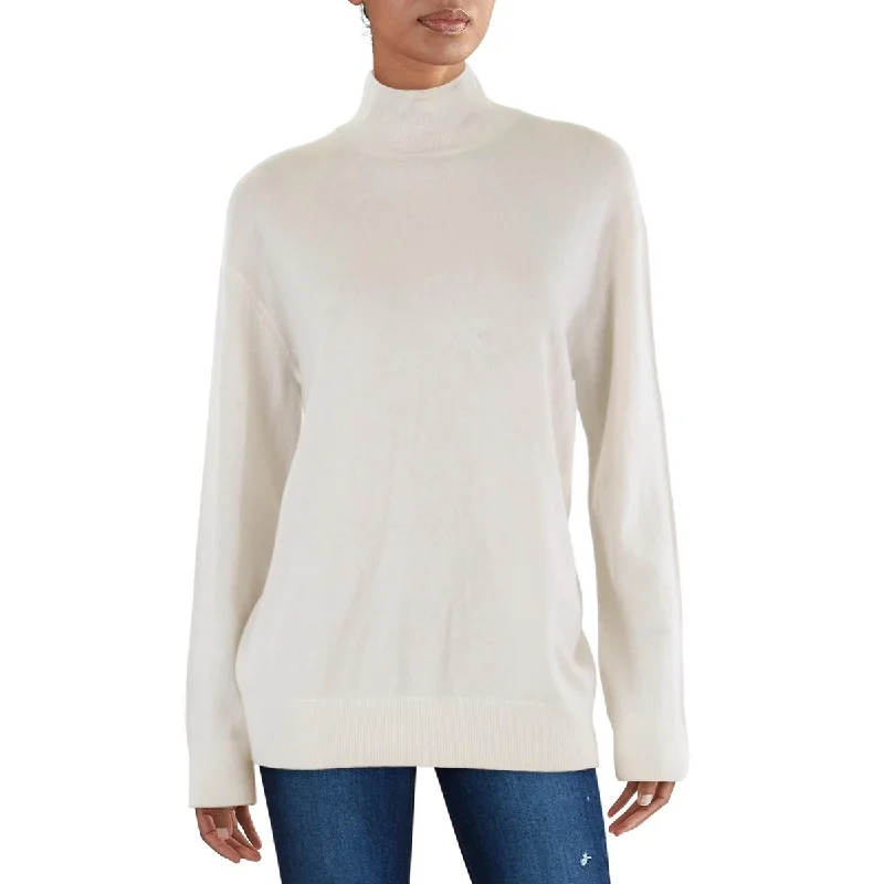 Weekend Womens Ribbed Trim Long Sleeve Mock Turtleneck Sweater Toggled Drawstring Belted