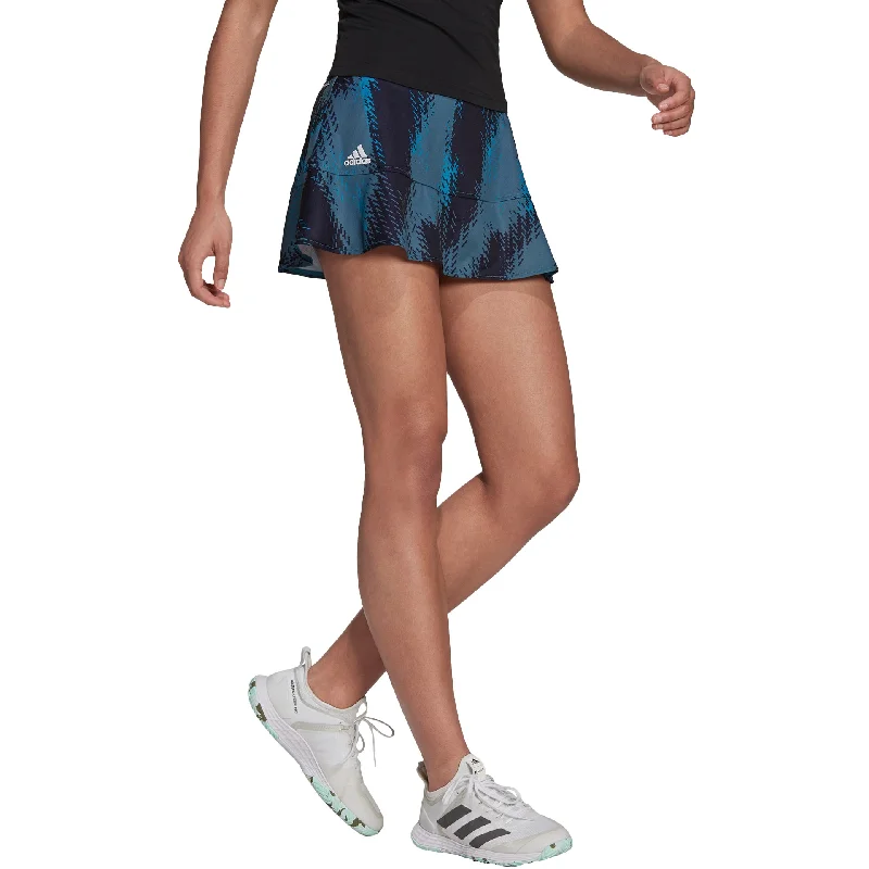 Adidas PrimeBlue Printed Match Sonic Aqua Womens Tennis Skirt button skirt front