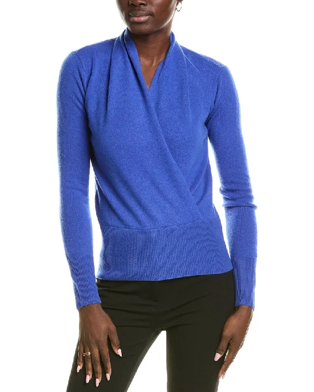 Sofiacashmere Modern Faux Wrap Cashmere Sweater Plaid Sweater Polka Dot Checkered