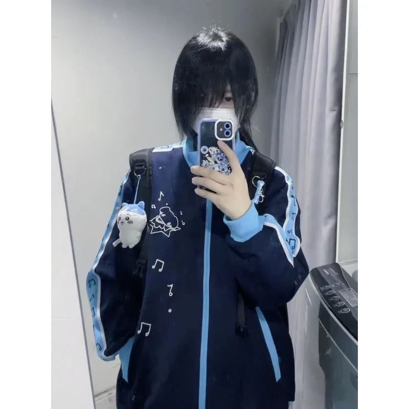 Advbridge Japanese Zipper Hoodie Female Autumn Winter 2024 Fleece Subculture Coat Y2k Harajuku Women Kawaii Casaul New Loose Jackets One-Shoulder Jacket Off-the-Shoulder Jacket Asymmetrical Jacket
