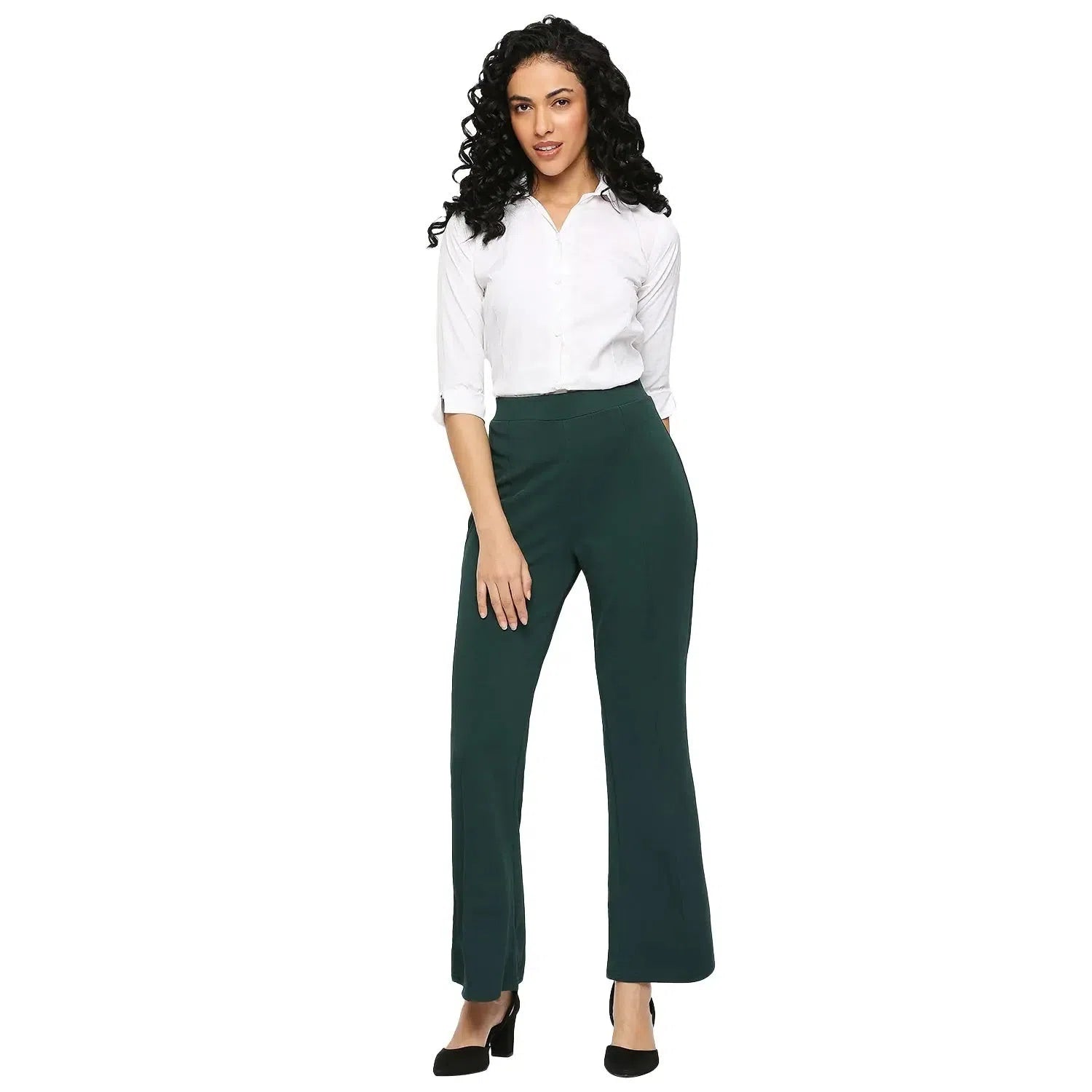 Smarty Pants Women's Ployester Lycra Bell Bottom Bottle Green Formal Trouser Trousers Hiking Durable Smarty Pants Women's Ployester Lycra Bell Bottom Bottle Green Formal Trouser Trousers Hiking Durable