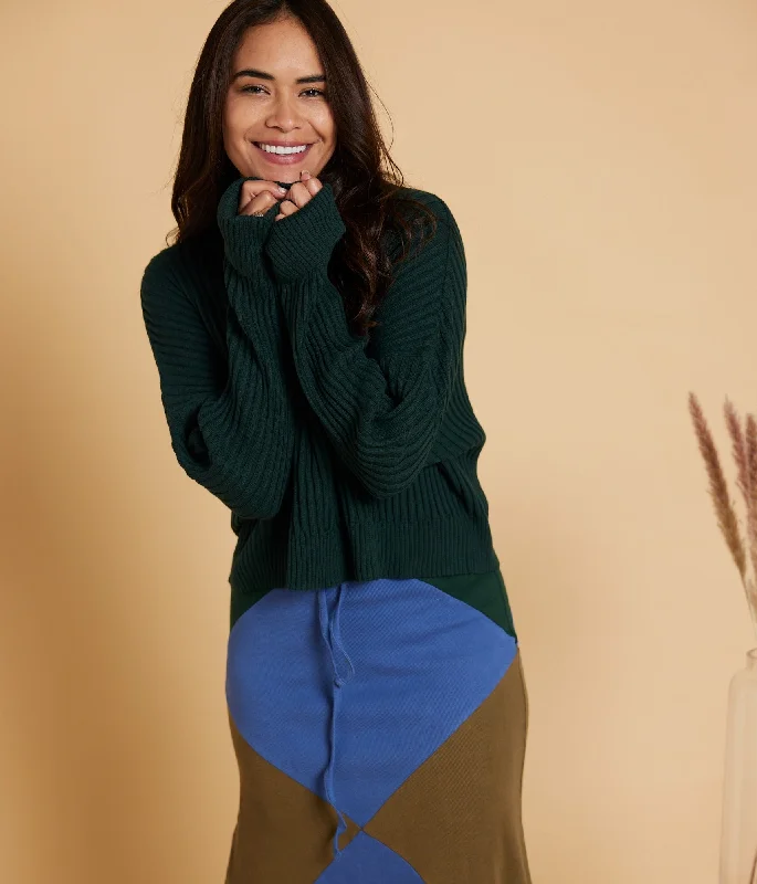 Diamond Sweater - Deep Forest Hooded Sweater Collared Sweater Shawl Collar