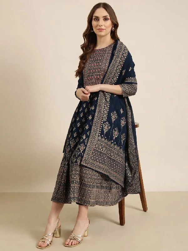Women Anarkali Teal Ethnic Motifs Kurta and Trousers Set Comes With Dupatta-BC-SK-1728-Teal High Waist Slim Fit Ankle Length Women Anarkali Teal Ethnic Motifs Kurta and Trousers Set Comes With Dupatta-BC-SK-1728-Teal High Waist Slim Fit Ankle Length