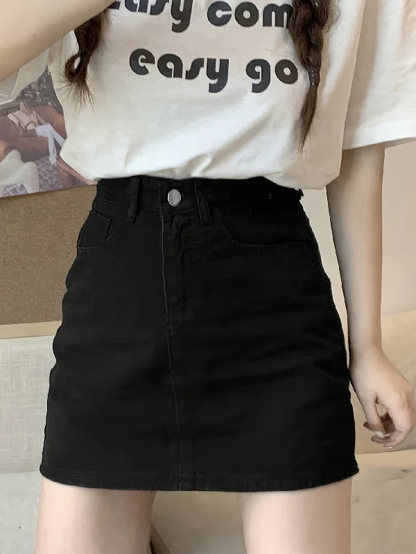 Women's Casual High Waisted Denim Skirt with Pockets - Slim Fit Solid Color Bodycon Mini Skirt, Non-Stretch Polyester & Rayon Blend for Spring/Summer/Fall velvet skirt luxury