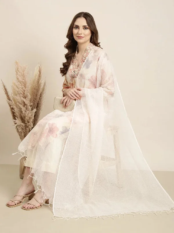 Women Straight Off White Floral Kurta and Trousers Set Comes With Dupatta-RJF-042-Offwhite Trousers Denim Distressed Women Straight Off White Floral Kurta and Trousers Set Comes With Dupatta-RJF-042-Offwhite Trousers Denim Distressed