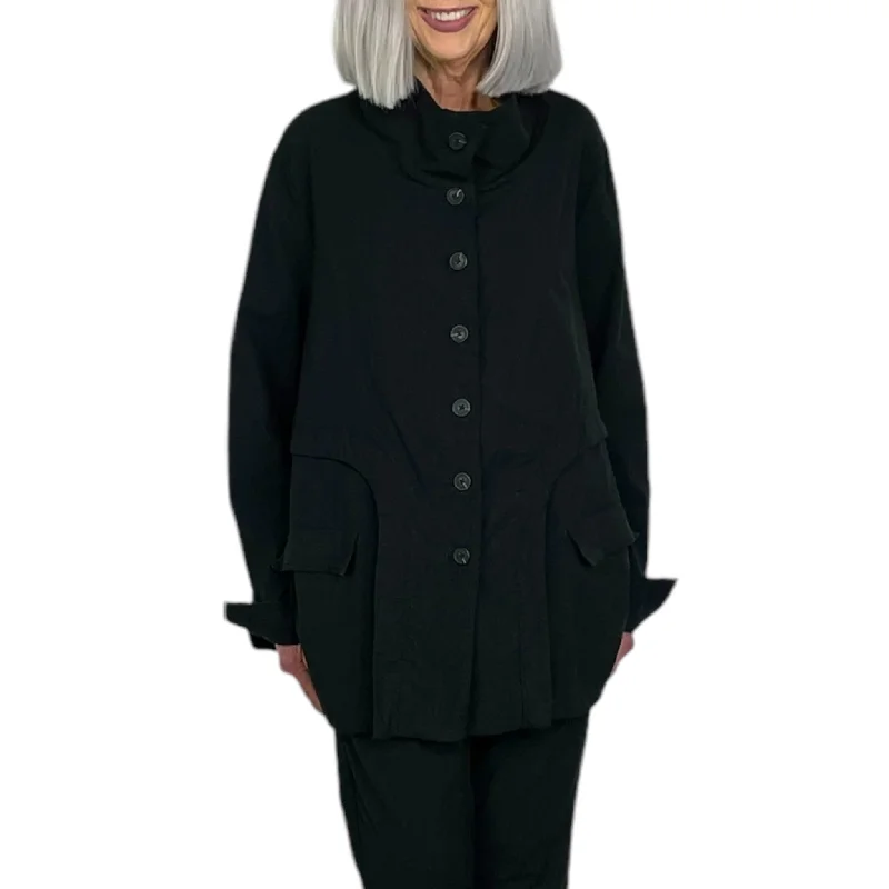 PINSTRIPE CURVED JACKET Front Pockets Side Pockets Patch Pockets