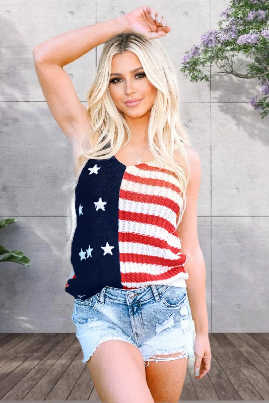 Sweater Flag Tank Print Jacquard Patchwork