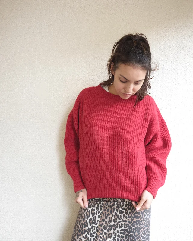 Mea Sweater, Red Solid Print Embellished