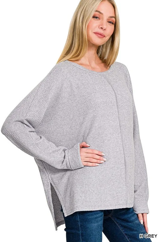 Center Of Attention Heather Grey Ribbed Dolman Sleeve Sweater Lightweight Heavyweight Midweight Center Of Attention Heather Grey Ribbed Dolman Sleeve Sweater Lightweight Heavyweight Midweight
