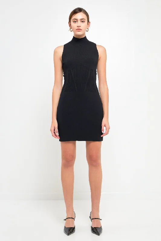 Endless Rose - Mock Neck Sweater Dress Layered Multi-layer Single Layer