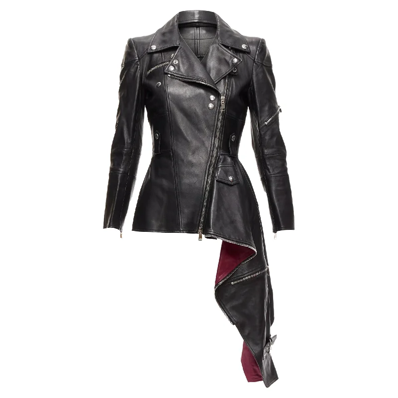 Alexander Mcqueen Leather Zip Asymmetric Hem Biker Jacket Fitted Jacket Loose Jacket Oversized Jacket Alexander Mcqueen Leather Zip Asymmetric Hem Biker Jacket Fitted Jacket Loose Jacket Oversized Jacket