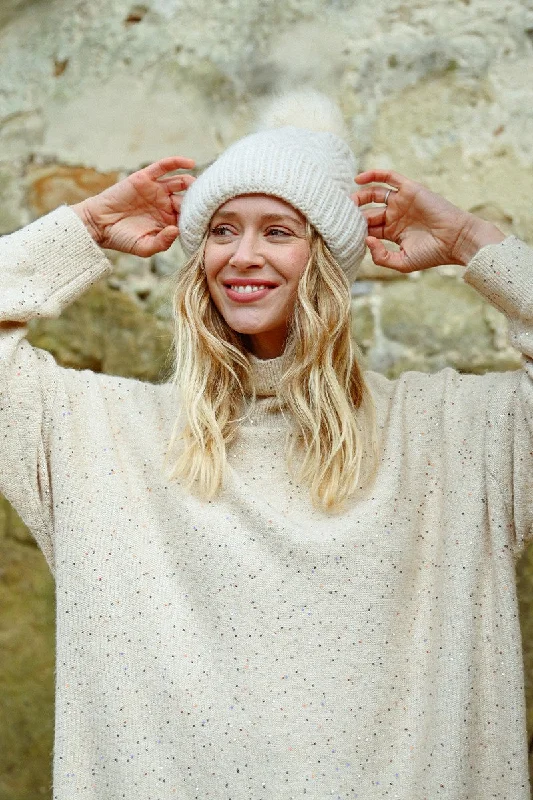 MBN Turtle Neck Sequin Sweater - Golden Beige Elasticated Padded Insulated
