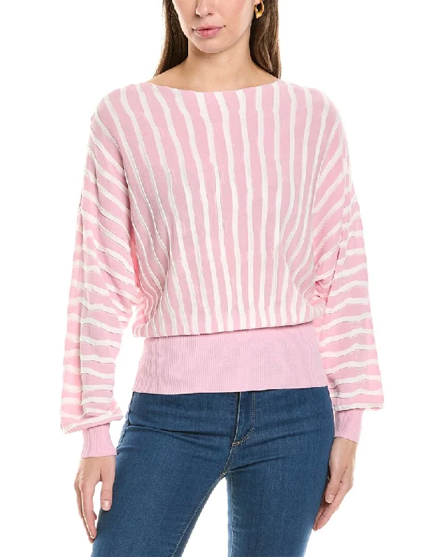 Lafayette 148 New York Irregular Stripe Dolman Wool Sweater Bright Pastel Dark
