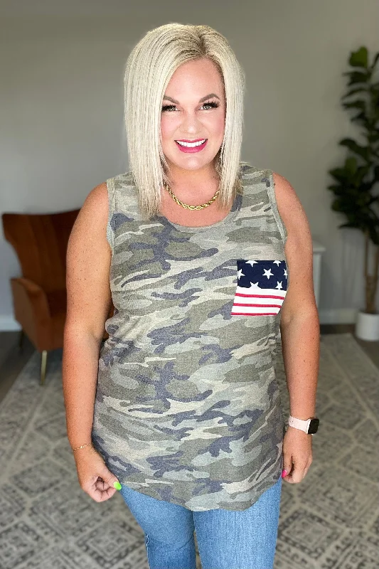 Hazel Blues® |  Camouflage Flag Pocket Tank comfortable tank top