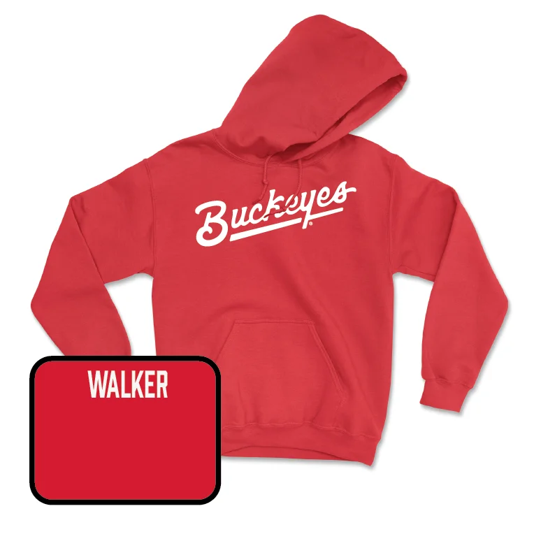 Red Women's Gymnastics Script Hoodie - Grace Walker Hoodie with Puffed Sleeves Voluminous Trendy