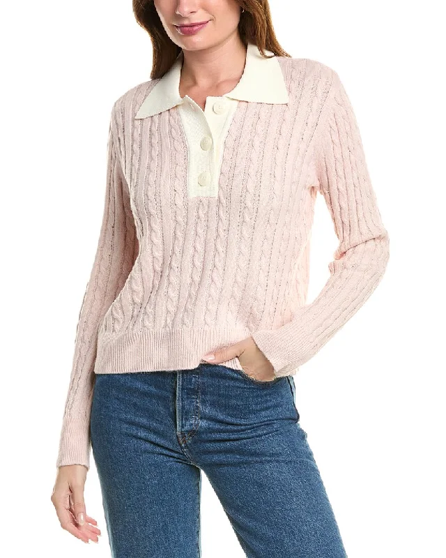Design History Half Placket Sweater Solid Print Embellished