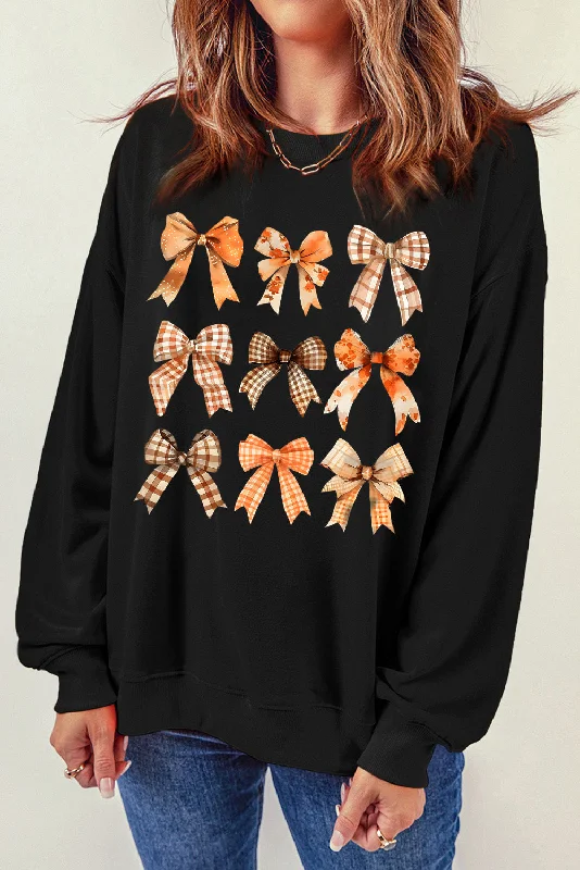 Hazel Blues® | Bow Graphic Round Neck Long Sleeve Sweatshirt Hoodie with Cropped Fit Short Trendy Hazel Blues® | Bow Graphic Round Neck Long Sleeve Sweatshirt Hoodie with Cropped Fit Short Trendy