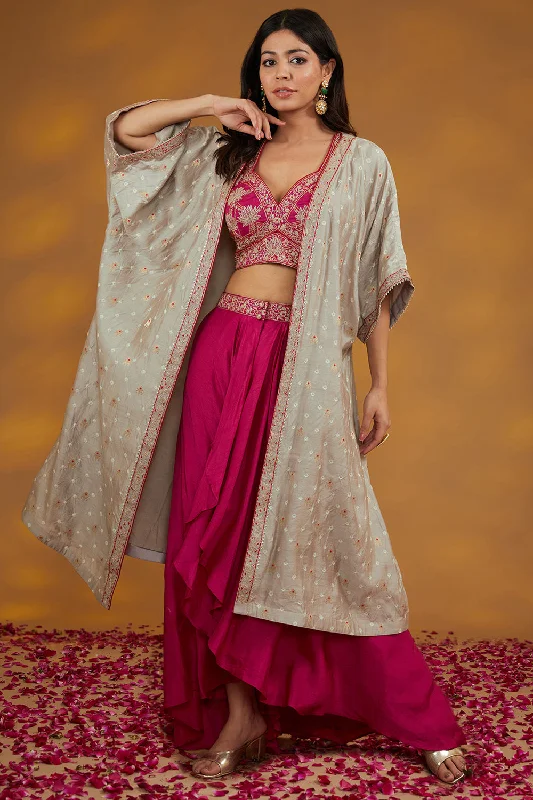 Pink Crepe Hand Embroidered Skirt Set corduroy skirt durable