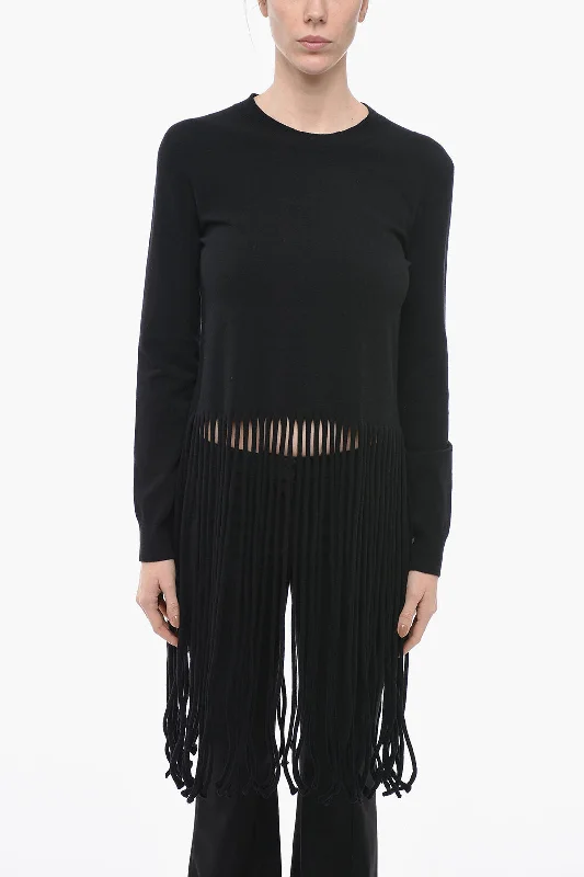 Bottega Veneta Wool Blend Sweater with Fringe Detail M Standard size Bright Pastel Dark