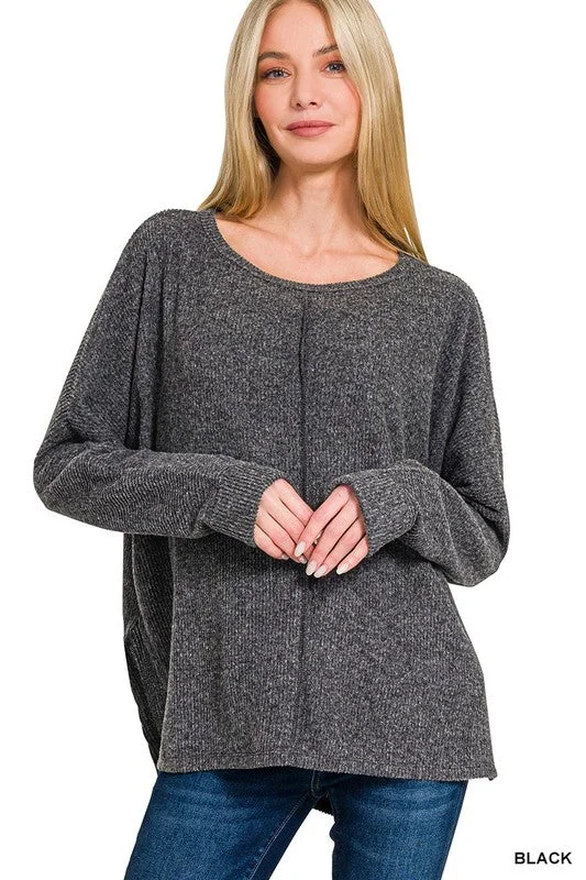 Center Of Attention Black Ribbed Dolman Sleeve Sweater (Size Small/Medium) Stylish Fashionable Trendy