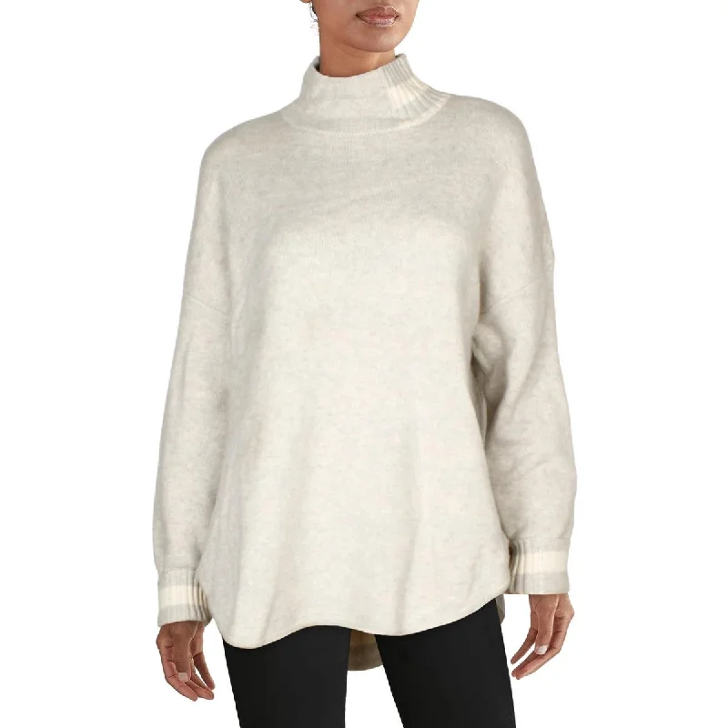 Womens Wool Blend Striped Mock Turtleneck Sweater Fitted Loose Oversized