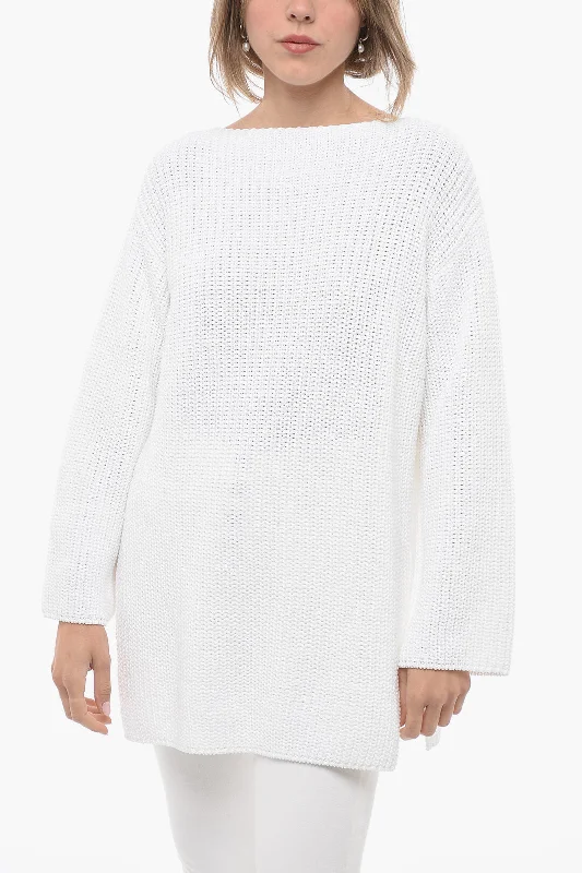 Salvatore Ferragamo Crew Neck Pure Cotton Sweater with Side Splits Xs Standard size Ribbed Striped Patterned