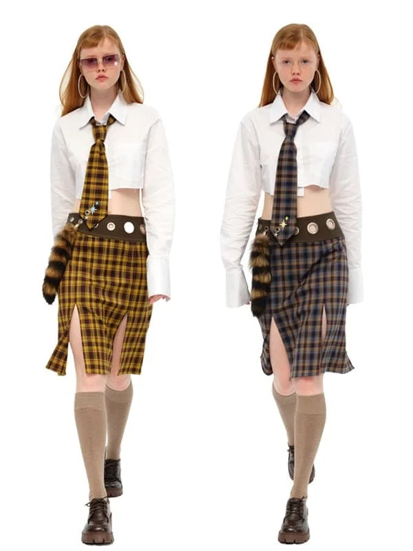 Classic Plaid Skirt And Necktie Set linen skirt light