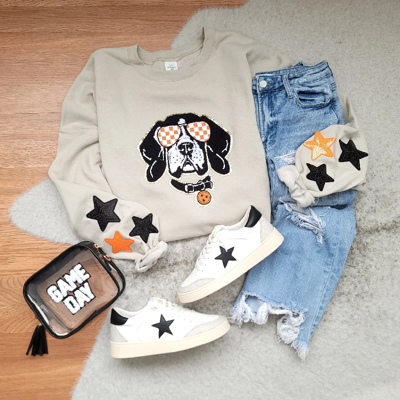 3Blues Designs | Hazel Blues® | Smokey Chenille Patch Sweatshirt Hoodie with Hem Detail Decorative Unique 3Blues Designs | Hazel Blues® | Smokey Chenille Patch Sweatshirt Hoodie with Hem Detail Decorative Unique