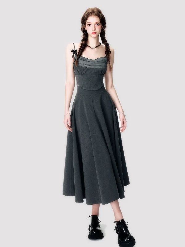 Elegant Ribbon Camisole & Long Skirt Set wool skirt sturdy