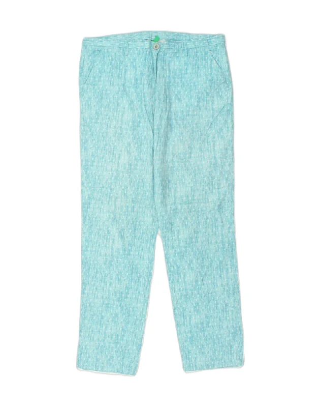 BENETTON Womens Slim Casual Trousers UK 12 Medium W32 L29 Blue Spotted Wide Leg Loose Fit Mid Waist BENETTON Womens Slim Casual Trousers UK 12 Medium W32 L29 Blue Spotted Wide Leg Loose Fit Mid Waist