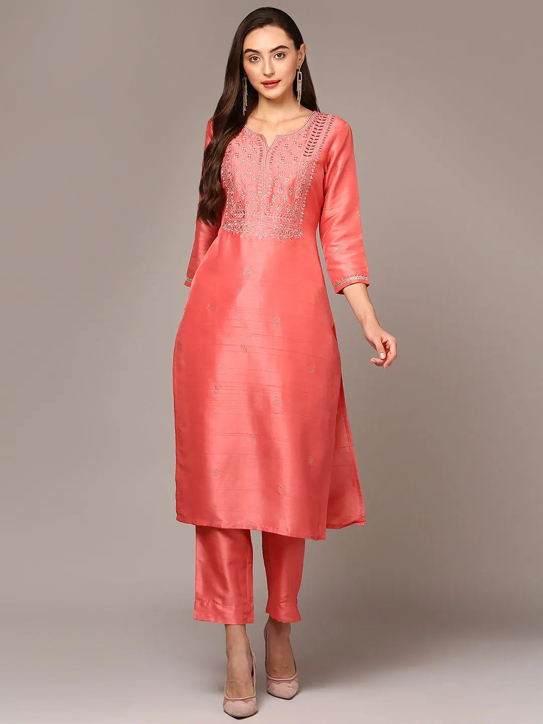 Ahika Women Silk Blend Pink Embroidered Straight Kurta With Trouser VKSET1479 Trousers luxurious premium Ahika Women Silk Blend Pink Embroidered Straight Kurta With Trouser VKSET1479 Trousers luxurious premium