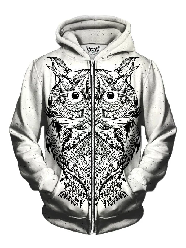 Wise One White Owl Zip-Up Hoodie Cotton Hoodie Fleece Lining Warmth