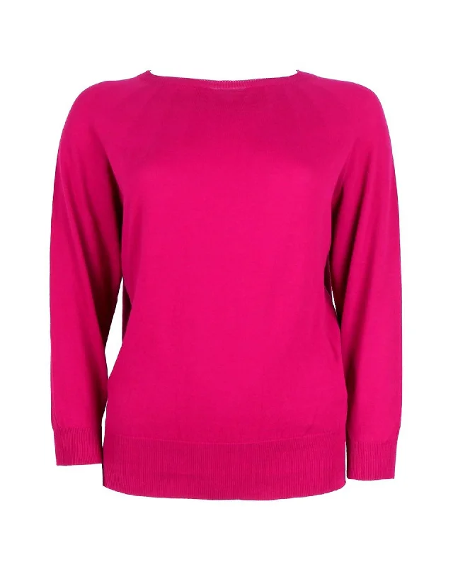 Alpha Studio  Women's Fuchsia Crewneck Cashmere Sweater Transparent Opaque Sheer