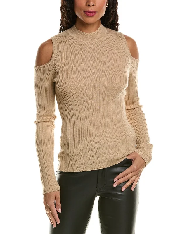 Elie Tahari Cold-Shoulder Wool Sweater Iron Safe Non-Iron Wrinkle Free