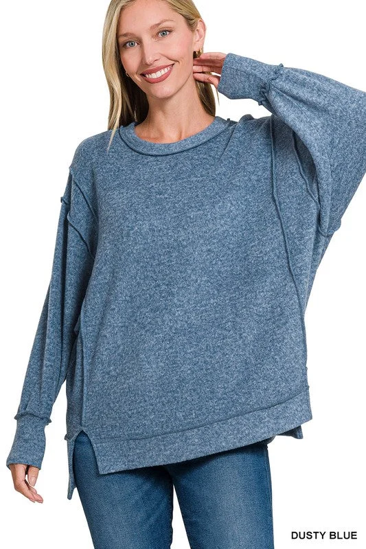 Double Edged Dusty Blue Oversized Hi Low Hem Sweater (Size L/XL) Fleece Sweater Nylon Polyester Double Edged Dusty Blue Oversized Hi Low Hem Sweater (Size L/XL) Fleece Sweater Nylon Polyester
