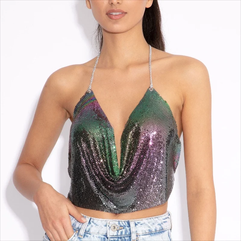 SHIHAN Shinning Metal Chain Crop Top Summer Beach Backless Metallic Mesh Halter Sexy Tops Party Women Tank Top Sequins Terry Blend Velvet Blend Canvas Blend SHIHAN Shinning Metal Chain Crop Top Summer Beach Backless Metallic Mesh Halter Sexy Tops Party Women Tank Top Sequins Terry Blend Velvet Blend Canvas Blend