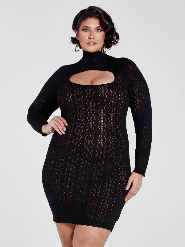 Fashion To Figure - Paula Pointelle Knit Sweater Dress Lace Blend Ribbed Blend Corduroy Blend Fashion To Figure - Paula Pointelle Knit Sweater Dress Lace Blend Ribbed Blend Corduroy Blend