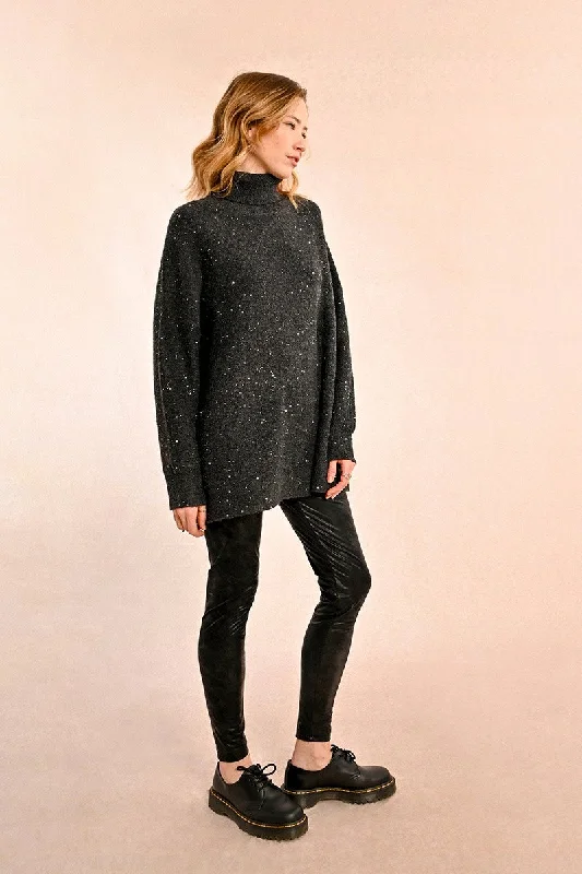 MBN Turtle Neck Sequin Sweater - Ash Grey Fitted Loose Oversized