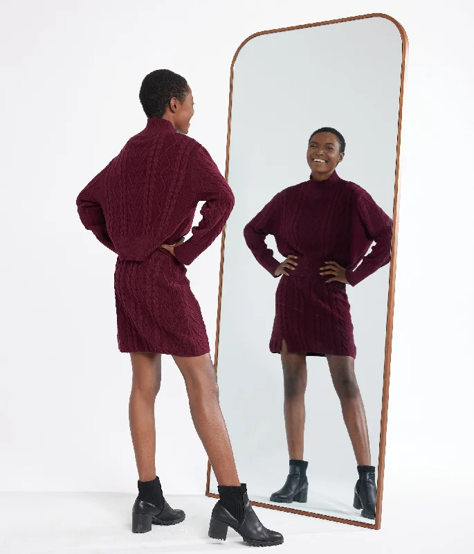 Lizzy Sweater Skirt - Maroon Zippered Buttoned Snapped