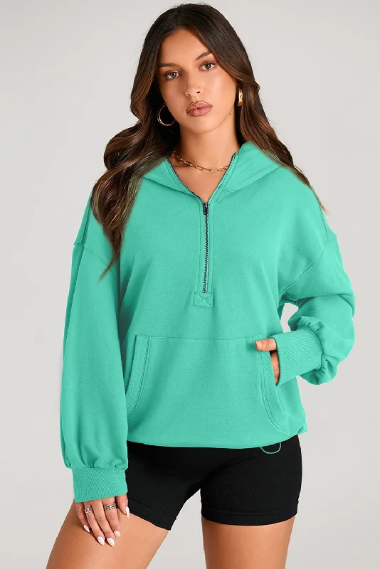 Hazel Blues® | Pocketed Half Zip Long Sleeve Hoodie Hoodie with Zipper Versatile Modern Hazel Blues® | Pocketed Half Zip Long Sleeve Hoodie Hoodie with Zipper Versatile Modern