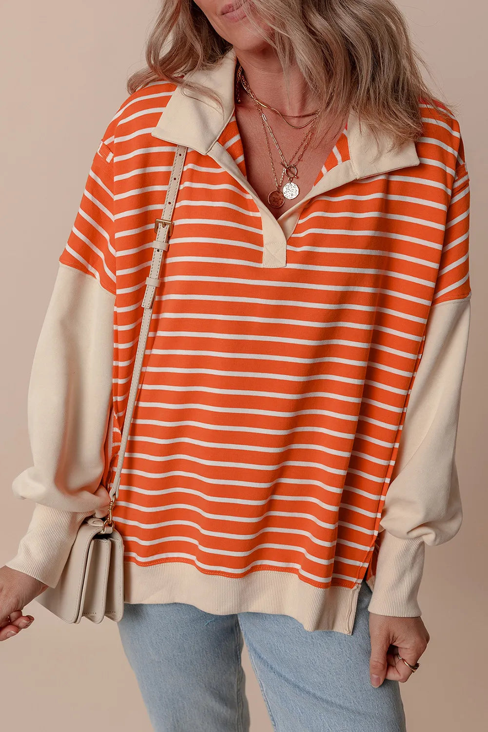 Hazel Blues® | Slit Striped Long Sleeve Sweatshirt Hooded Sweatshirt Casual Wear Street Style Hazel Blues® | Slit Striped Long Sleeve Sweatshirt Hooded Sweatshirt Casual Wear Street Style