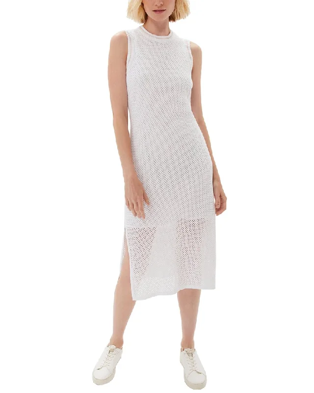 Ecru Mesh Stitch Sweater Dress Real Fur Shearling Chenille