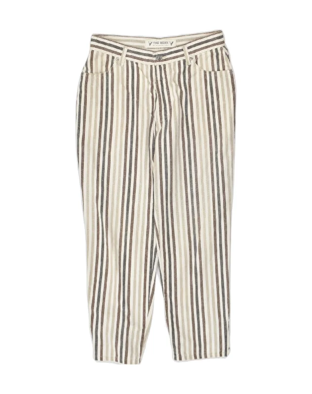 VINTAGE Womens Tapered Casual Trousers W32 L28 Beige Striped Cotton Trousers Trousers Formal VINTAGE Womens Tapered Casual Trousers W32 L28 Beige Striped Cotton Trousers Trousers Formal