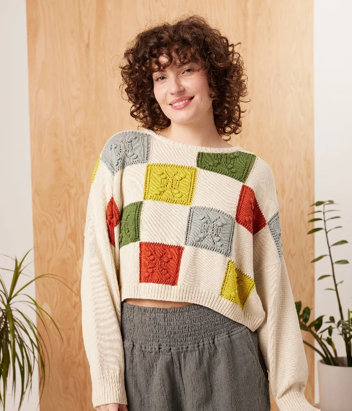 Bev Sweater - Bright Checker Ribbed Striped Patterned