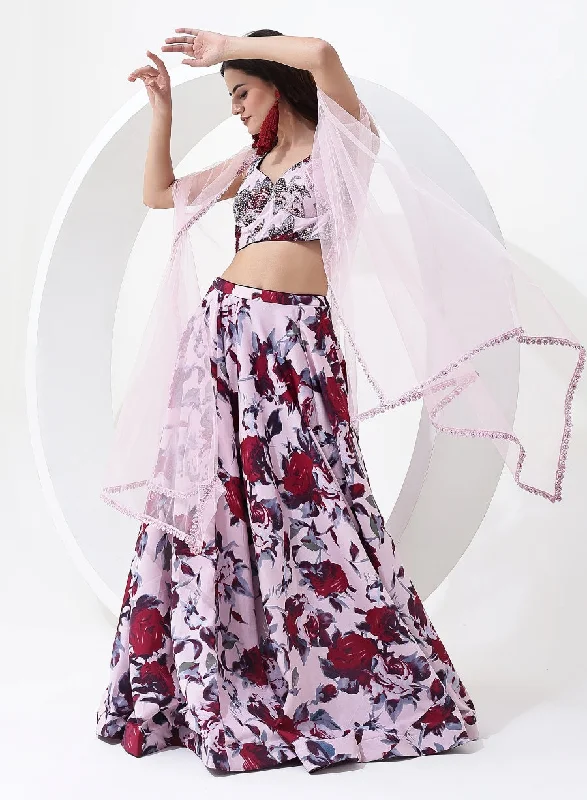 Baby Pink Color with Floral Digital Print Lehenga Choli with Jacket Style Dupatta. Bomber Jacket Anorak Windbreaker Baby Pink Color with Floral Digital Print Lehenga Choli with Jacket Style Dupatta. Bomber Jacket Anorak Windbreaker