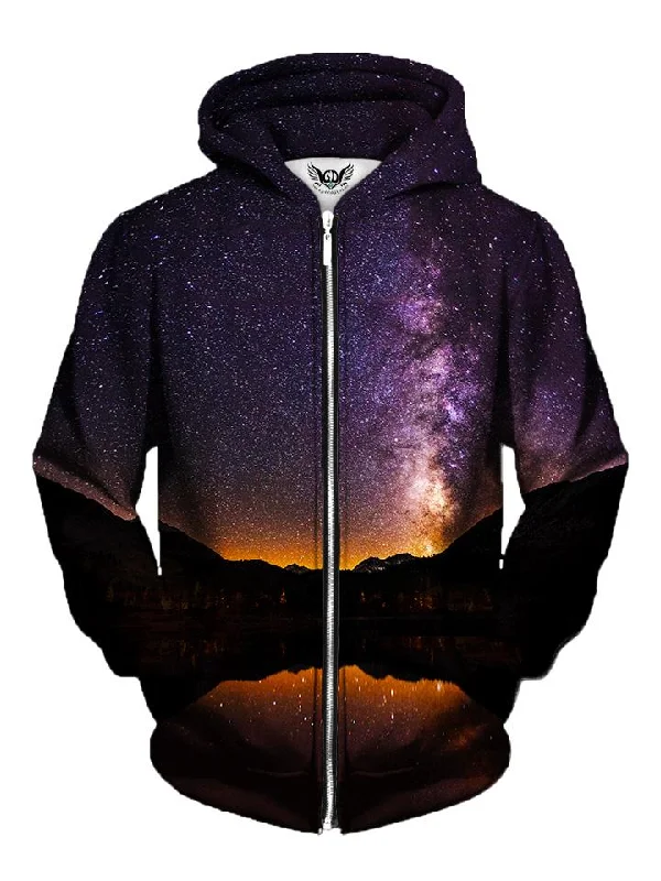 Starlit Valley Mountain Galaxy Zip-Up Hoodie Hoodie with Bell Sleeves Flared Feminine