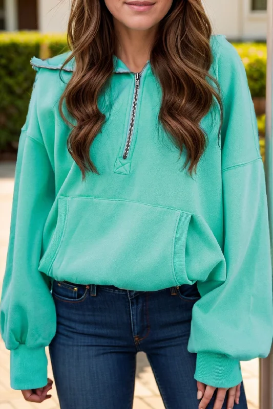 Hazel Blues® | Pocketed Half Zip Long Sleeve Hoodie Hoodie with Hem Fringe Bohemian Relaxed Hazel Blues® | Pocketed Half Zip Long Sleeve Hoodie Hoodie with Hem Fringe Bohemian Relaxed